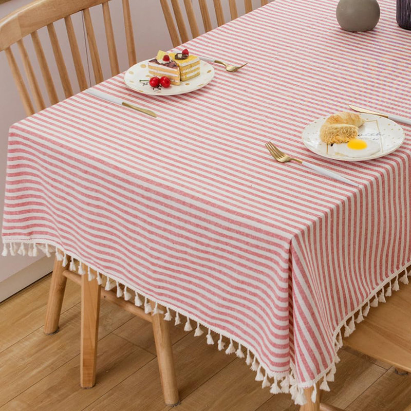 Nappe carrée en coton à rayures rouges et blanches Nappe d'extérieur Boho