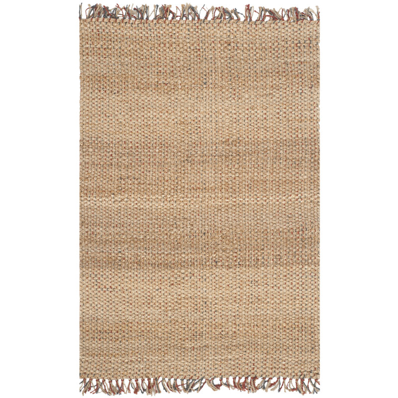 Debroh Natural Fiber Hand Woven Jute Solid Color Rug, Rectangle 4' x 6'