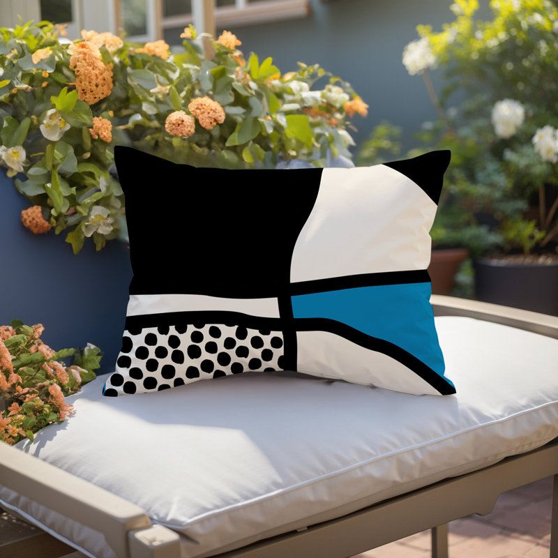 Coussin lombaire réversible intérieur / extérieur Jai Abstract, H 14 po x l 20 po, Turquoise