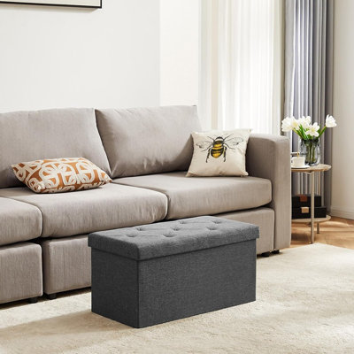 43-Inch Foldable Storage Ottoman Bench with Thick Foam Padded Seat, 660 lb Weight Capacity, Gray Linen Fabric Storage Chest for Bedroom, Living Room, and Entryway