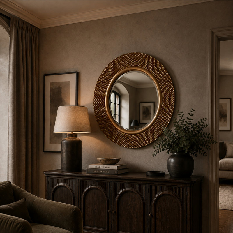 Julien Round Mirror, Gold Leaf