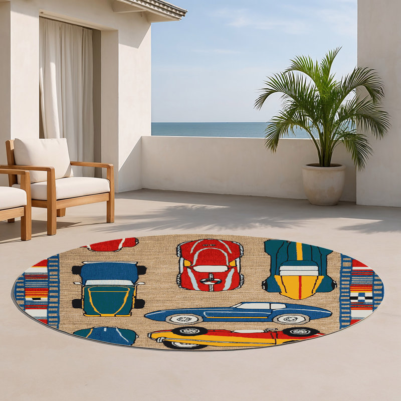 Tapis intérieur et extérieur beige Transport, Rond 5 pi