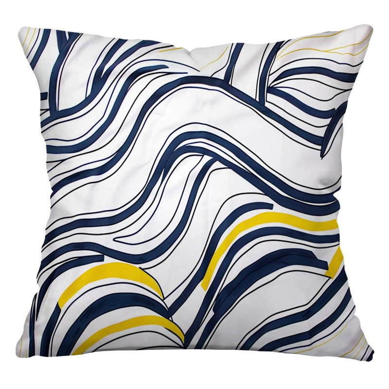  Coussin décoratif réversible en mélange de coton abstrait à rubans abstraits, H 14 po x l 14 po