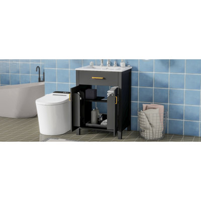 Ensemble de meuble-lavabo 24 po avec lavabo en céramique et 2 portes à fermeture en douceur
