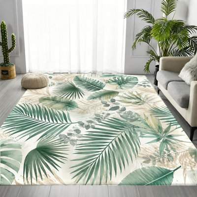 Tapis botanique Tropical Leaf, imprimé de plantes naturelles, tapis antidérapant lavable à la machine, décoration intérieure élégante pour salon, chambre à coucher, entrée, porte d'entrée, cuisine, balcon, appartement