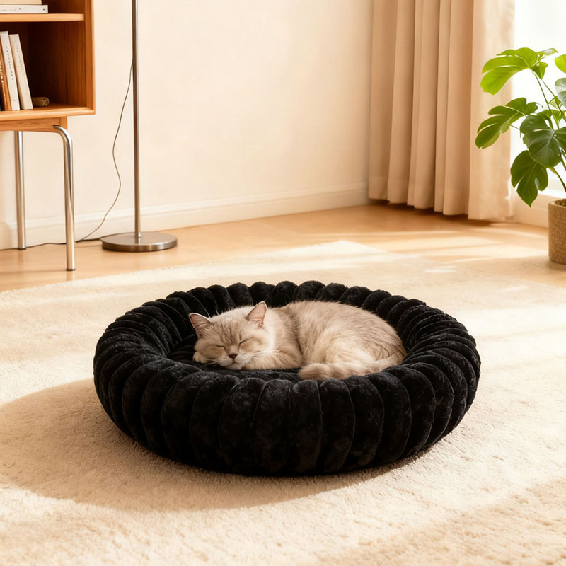 Faux Fur Pet Bed, 70cm W x 70cm D, Black