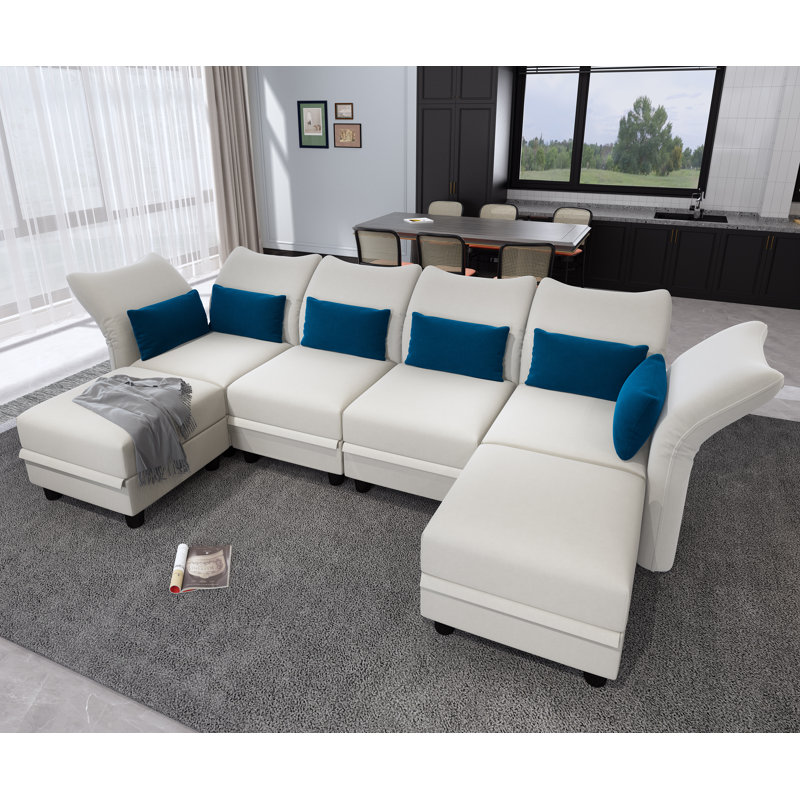Canapé modulaire rembourré avec rangement de 102 po Harlaii, Velours beige