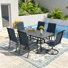 Ensemble repas pour 6 personnes avec table rectangulaire et chaises pivotantes, bleu marine