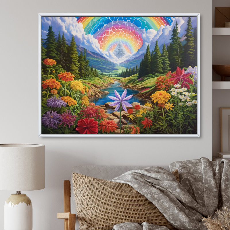 Sacred Rainbow Awakening In The Mountains, impression sur toile, H 30 po x l 40 po x P 1,5 po, Cadre flottant blanc