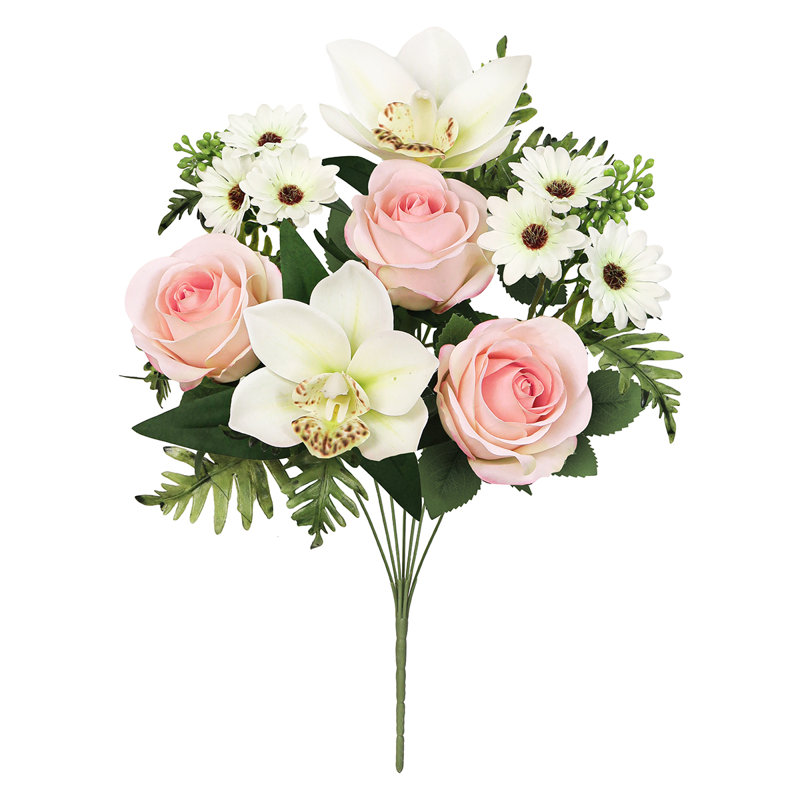 Bouquet de tiges de fleurs artificielles et orchidées roses, Crème rosé