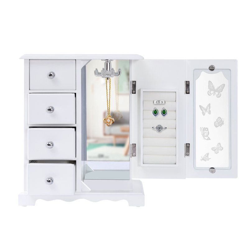 Jewelry Box with Mirror, White