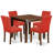 5 Piece Modern Dining Table Set Includes a Square Wooden Table and 4 Firebrick Red Faux Leather Parson Dining Chairs, Mahogany-1864589170-1864589171-1810618448