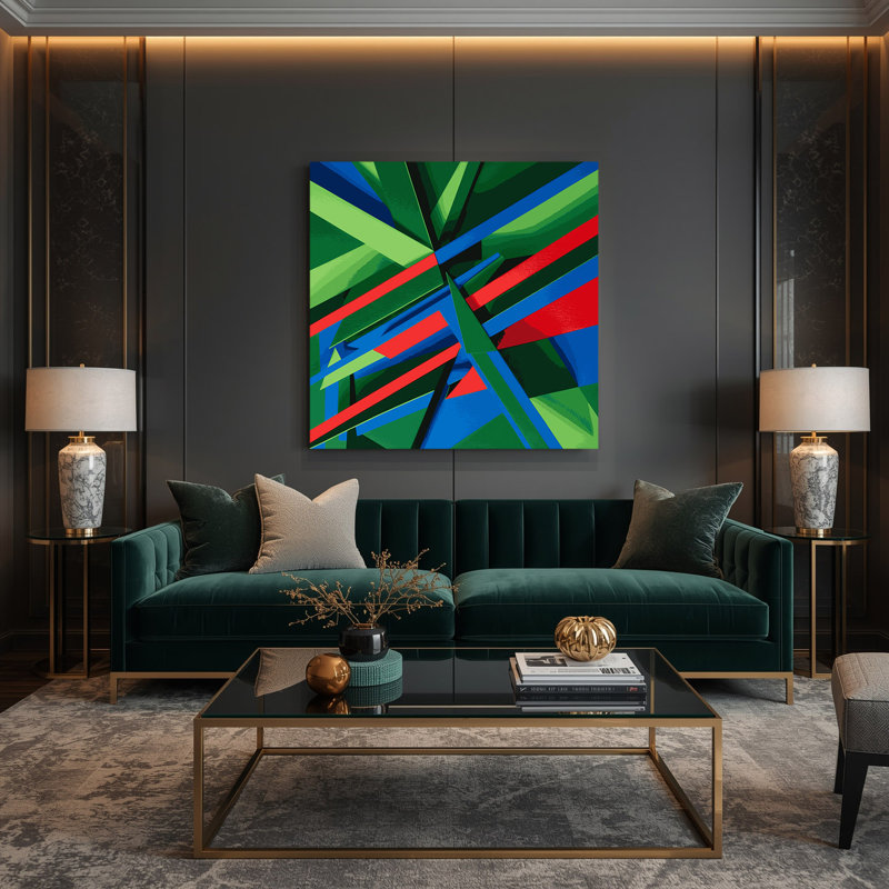 «Geometric Abstraction 19», art mural sur toile verte, H 16 po x l 16 po