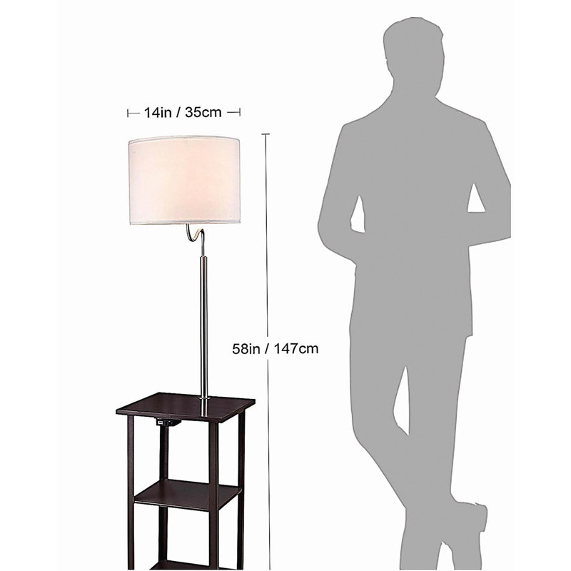 58" Squared Sofa Side Shelves Table Lamp w/ Power Station