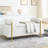 Upholstered Linen Bench With Iron Legs - White, For Bedroom, Hallway, Living Room Long-Lasting Elegant Storage Cylindrical Arms & Wooden Structure White-791897492