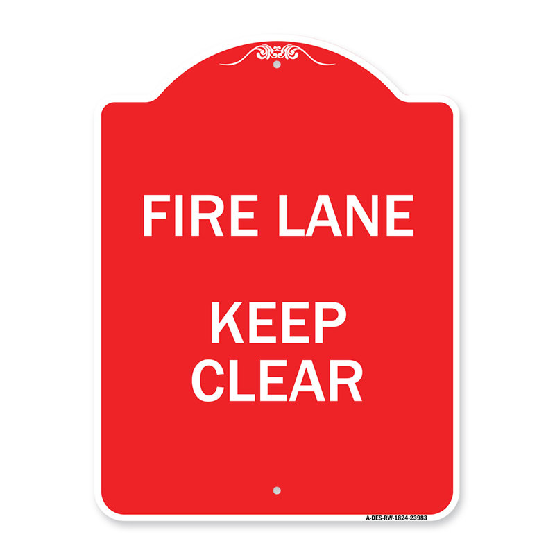 Enseigne Signmission Designer Series - Fire Lane, Keep Clear / 23983, H 24 po x l 18 po x p 1 po
