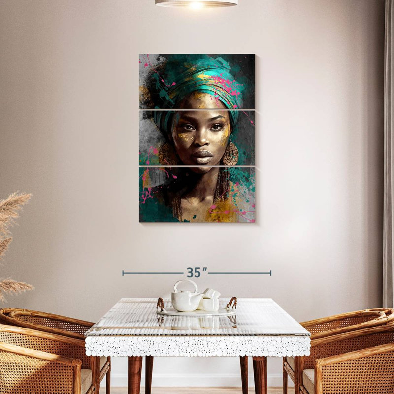 "Portrait féminin", grâce africaine, ensemble de 3 reproductions sur toile par Amara T, H 45 po x l 28 po x P 1,25 po