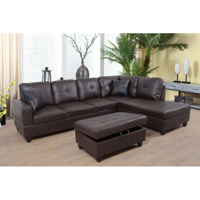 Brevard Faux Leather L-Shaped Sectional, Right Hand Facing, Espresso