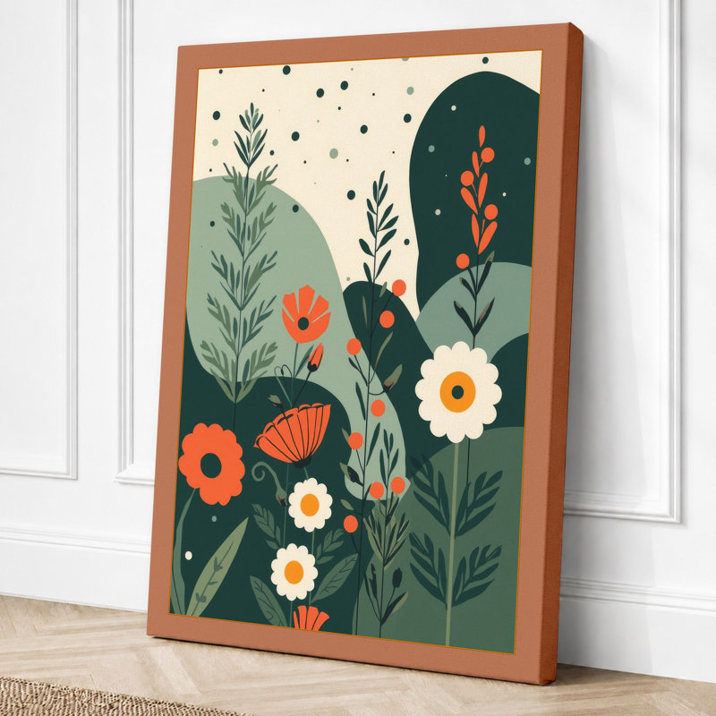 Stylized Garden Botanical - Wrapped Canvas, 30x20 - 76.2 x 50.8 cm, Terracotta Border