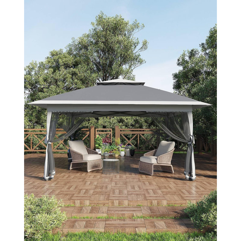 12' x 12' Pop-Up Canopy Tent with Mosquito Netting & 4 Sandbags, One-Push Adjustable Height Gazebo for Backyard, BBQs & Camping