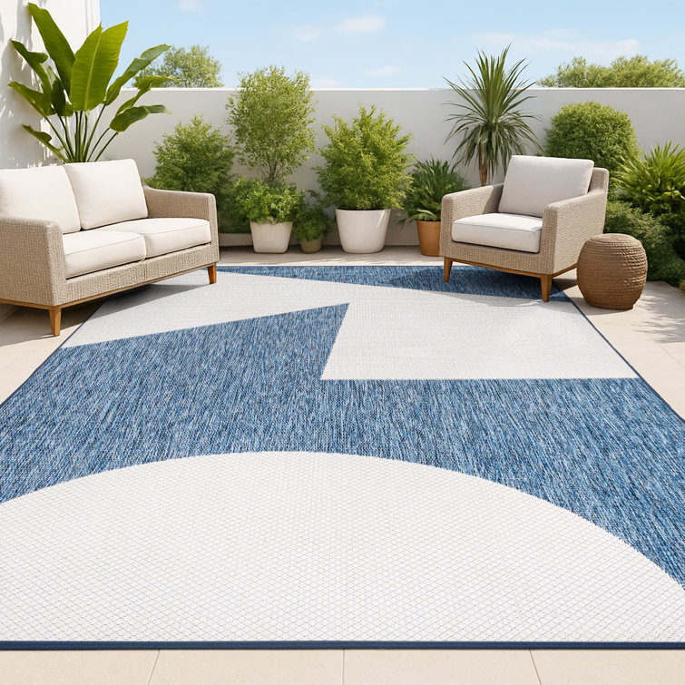 Orbie Modern Geometric Abstract Two-Tone Navy/Cream Indoor/Outdoor Rug