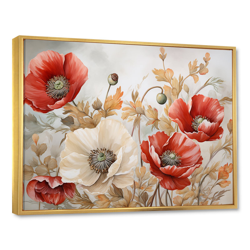 Charme des coquelicots dans Winter Delight II, H 30 po x l 40 po x P 1,5 po, Cadre flottant doré