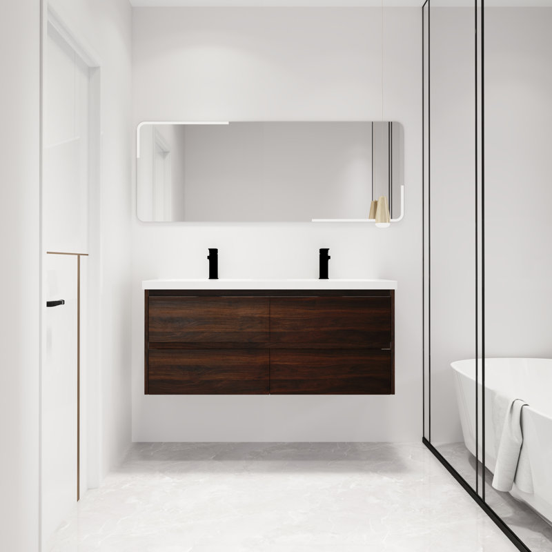 Alom 48'' Double Sink Wall Mounted Bathroom Vanity, Floating with 4 Drawers and Resin Basin Sink Top