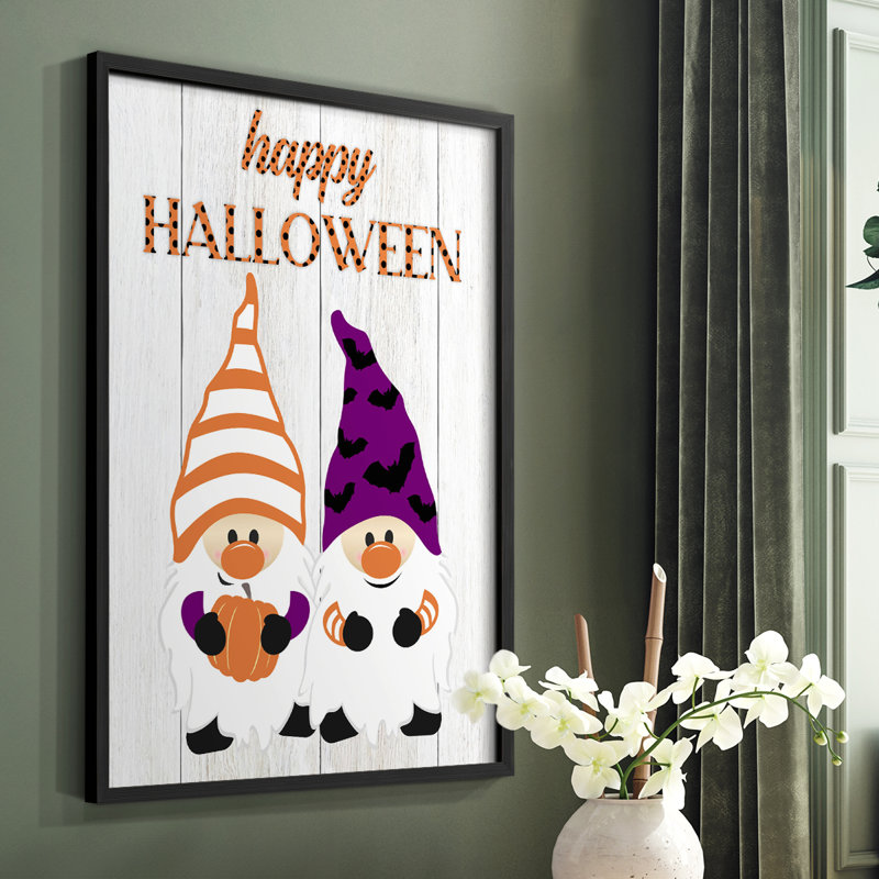 Reproduction encadrée d'Halloween gnomes - bois massif, Noir, H 10 po x l 8 po