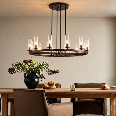 Lustre en roue de chariot à intensité variable 12 lumières pour salle à manger Andrade