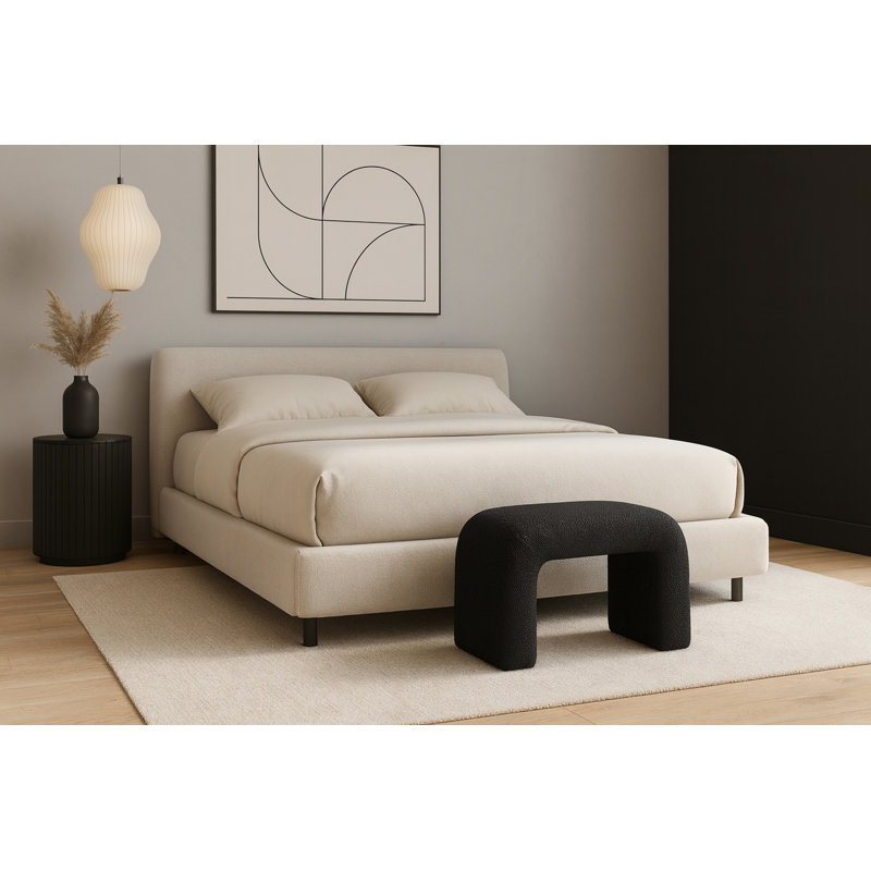 Niagara Upholstered Bench, 17.5" H x 28" W x 15.5" D, Black Boucle Fabric