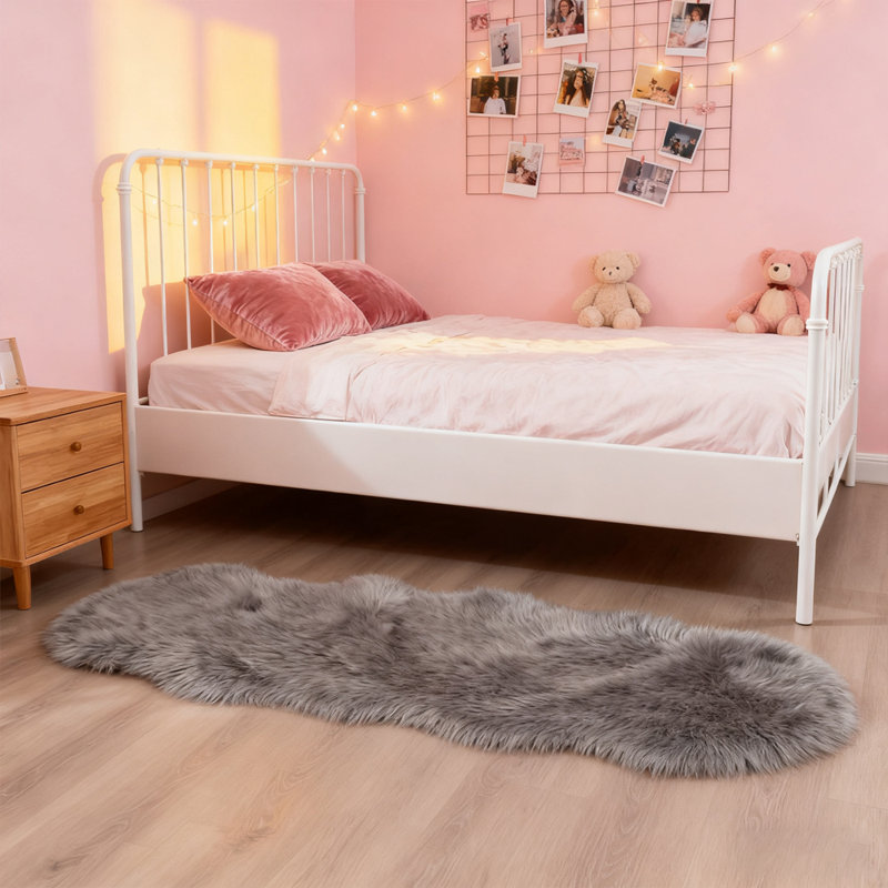 Luxurious Plush Gray Faux Sheepskin Rug, Novelty 2' x 6'