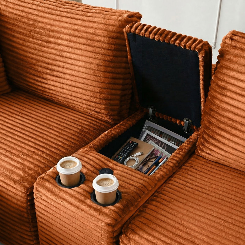 Canapé modulaire en velours côtelé à compression de 4 pièces 111,2 po Boneless, Velours côtelé orange