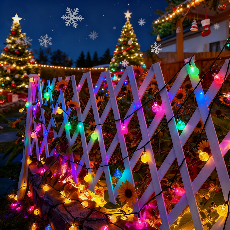 Décorations lumineuses solaires d'extérieur Cottone 256 po avec 8 modes, guirlande lumineuse DEL intégrée à 30 ampoules globe pour les fêtes de fin d'année