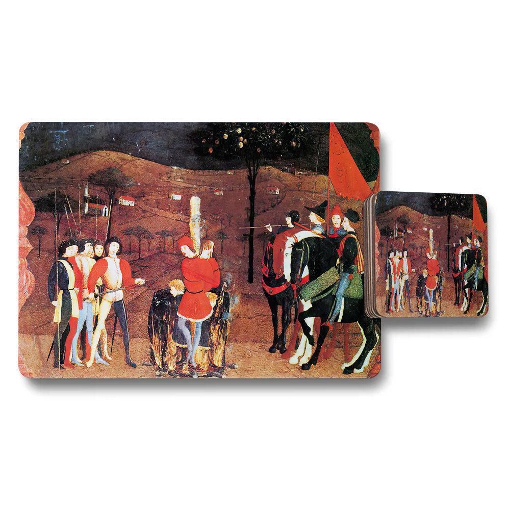 Medieval Scene Placemat And Coaster Set With Vintage Artwork
