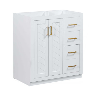 Meuble-lavabo de salle de bain sans plateau, armoire de rangement en bois massif avec portes à fermeture douce, armoire de rangement en cadre seulement, style rétro
