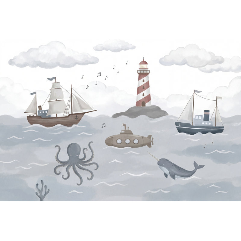 Décoration murale bord de mer amovible phare nautique, Non tissé, 160 po x 108 po