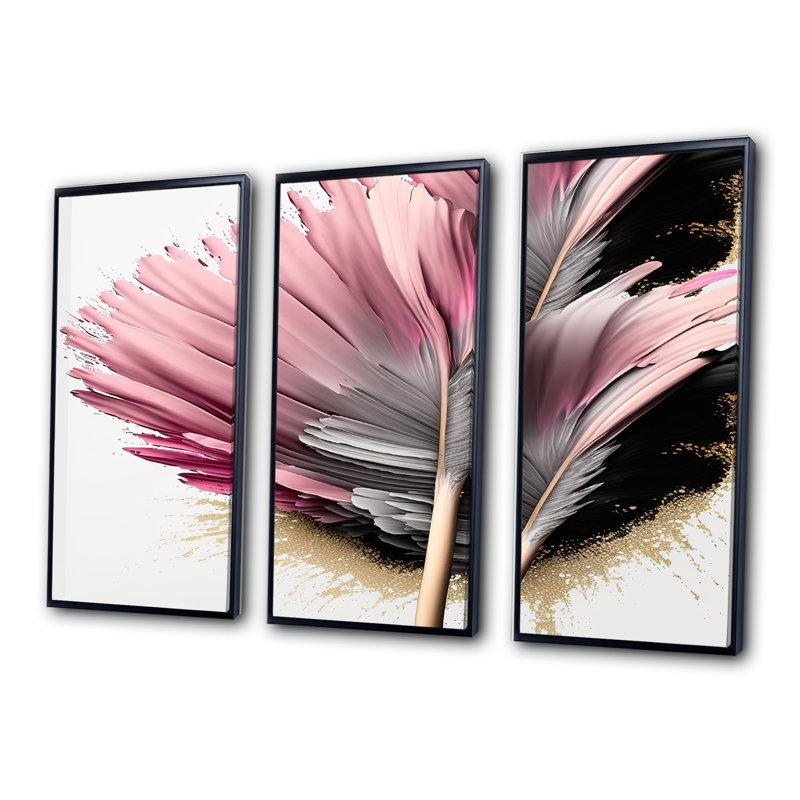 Gerbera, fleurs hyperréalistes V, reproduction sur toile 3 pièces, Cadre noir, H 28 po x l 36 po x P 1 po