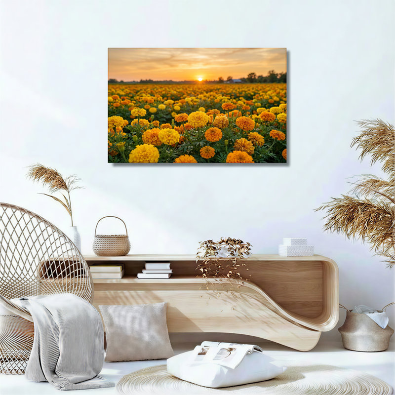 Ensemble de 1 tableau sur toile représentant un champ au coucher du soleil, H 18 po x l 24 po, Toile tendue