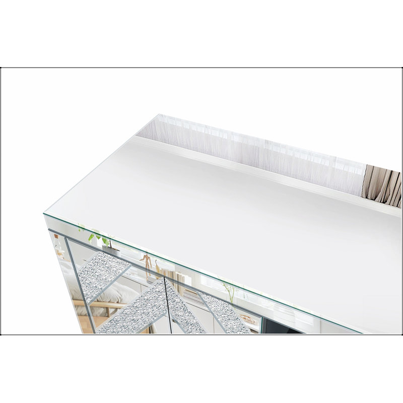 Meuble télé miroir avec rangement ouvert, placards et incrustations de diamants broyés pour salons modernes