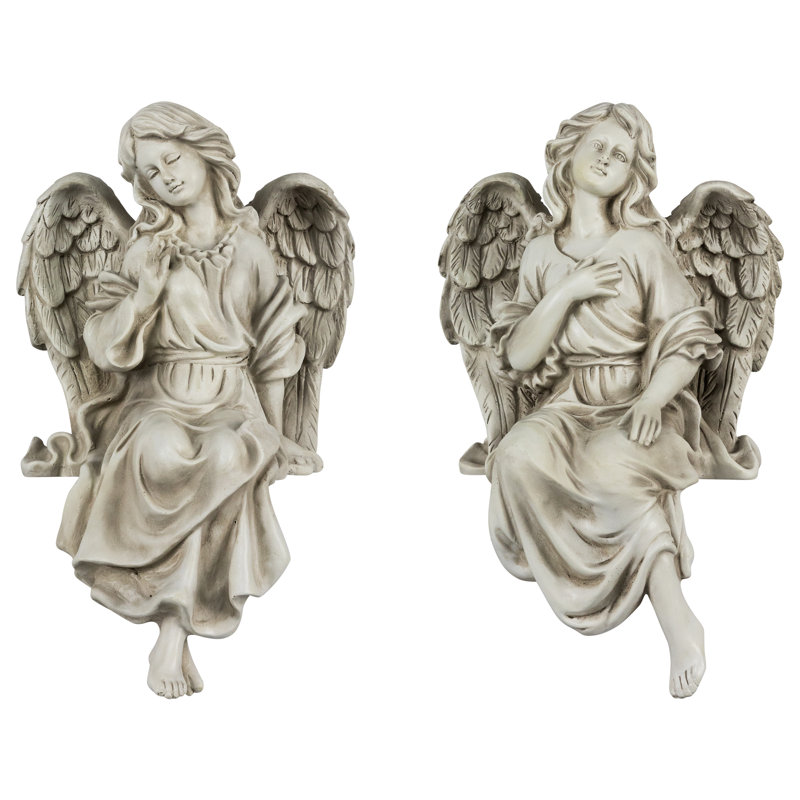 Statues de jardin en plein air ange assis, Gris