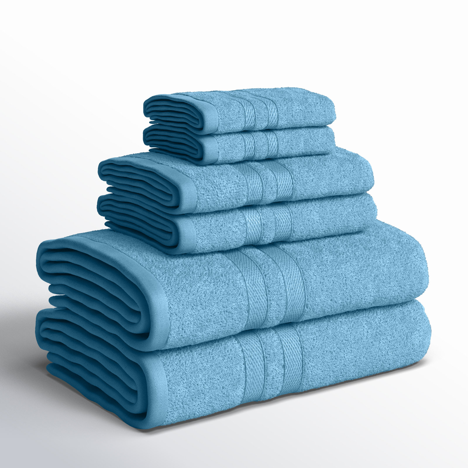Amoy Soft 6 Piece 100% Cotton Towel Set, Denim Blue