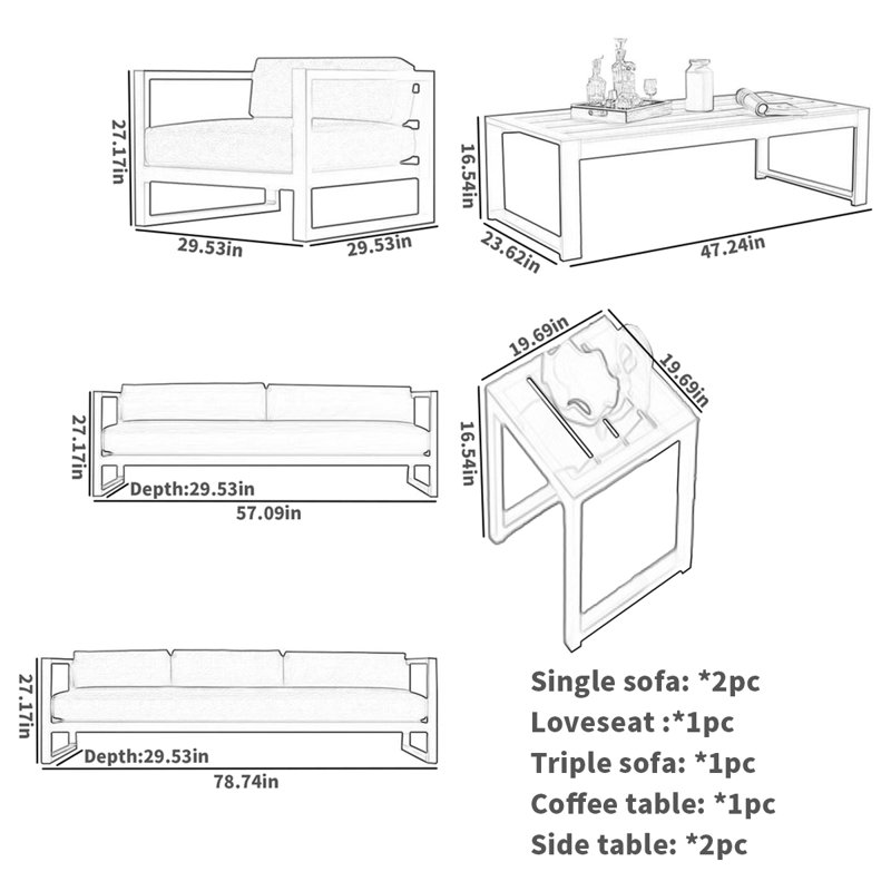 Canapé d'extérieur en aluminium pour terrasse