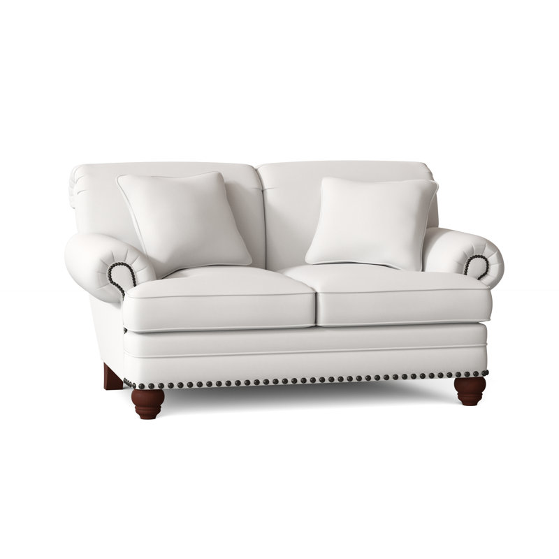 Spratt Loveseat, Peyton 31 White Performance Twill, Manhattan, Dark Brass