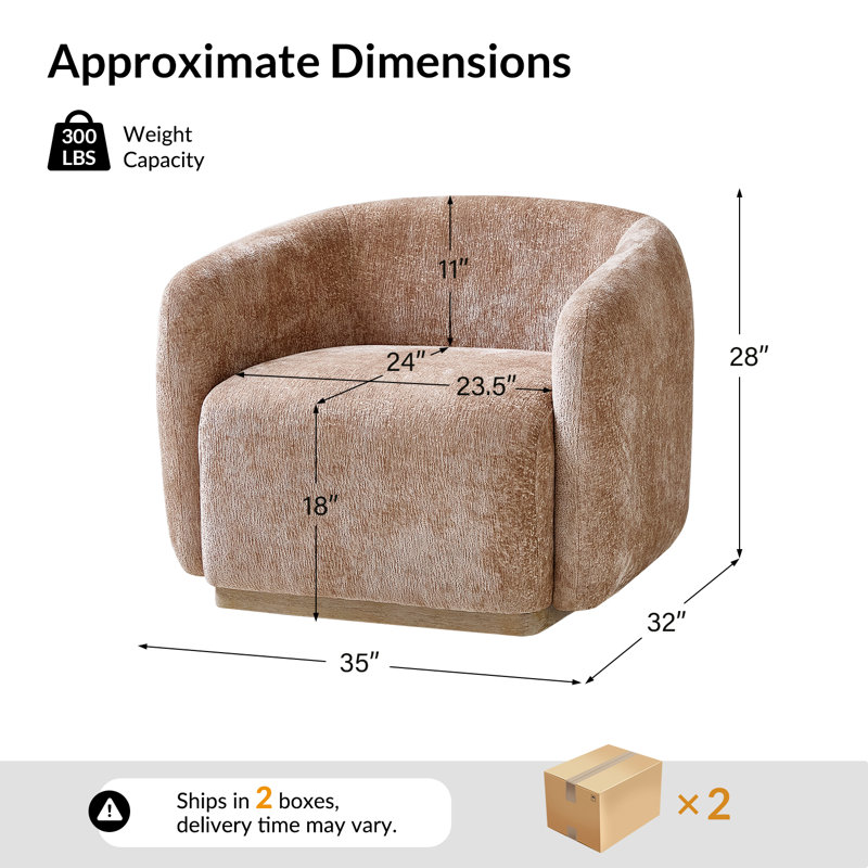 Berklie 35"W Modern Boucle Chenille Swivel Armchair with Solid Wood Base, Sand