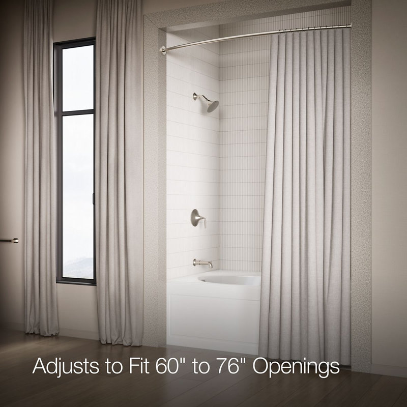 Expanse® 76" Curved Fixed Shower Curtain Rod, Brushed Nickel