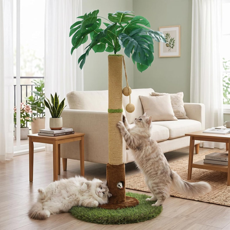 Poteau à griffer pour chat avec corde en sisal, poteau à griffes pour chat avec boule suspendue, poteau à griffer avec jouets pour chat