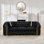 Canapé capitonné en velours 90,6 pouces avec 2 coussins, ensemble de canapés chesterfield 3 places avec accents en acier inoxydable doré pour le salon, velours italien noir 280 g