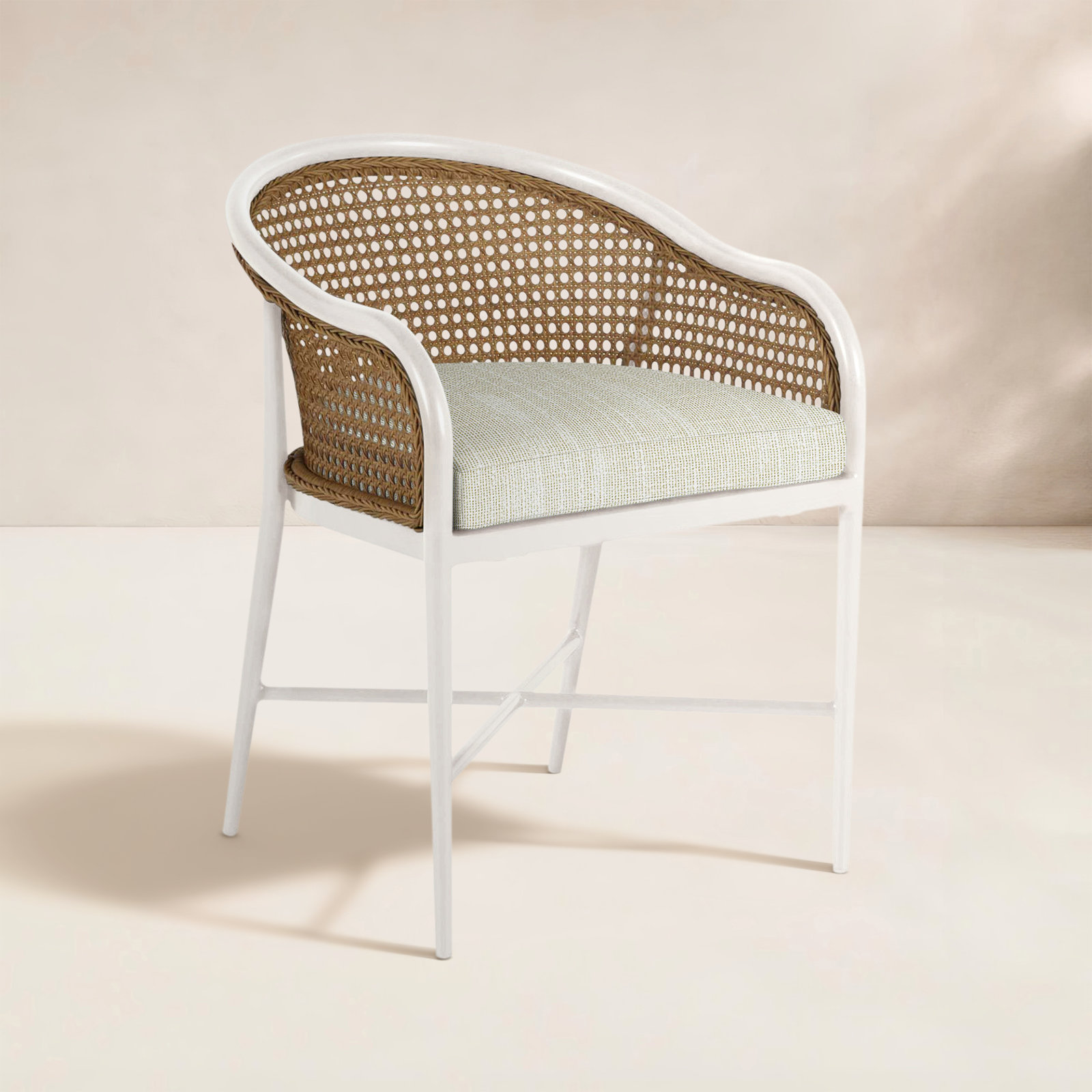 Havana Sunbrella® Patio Armchair, No Welt, Chalk/Natural Cane, Rumor Snow