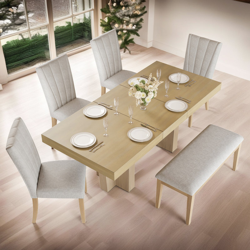 5-Piece Dining Set with Upholstered Faux Leather Chairs, Compact Square Table, Natural, White