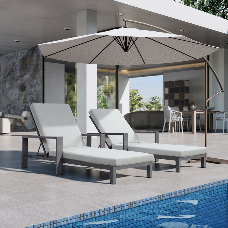 Hoyt 35'' Outdoor Metal Chaise Lounge, Grayish Cushion/Gray Frame